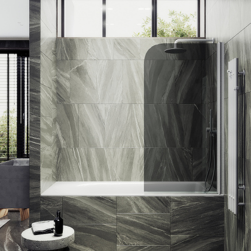 Душевая шторка на ванну Maybah Glass MGV-613-1 60х140 стекло тонированное профиль белый