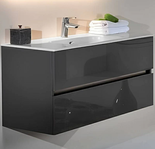 Тумба под раковину Armadi Art Vallessi 837-140-A glossy 140х46х53 подвесная цвет графит глянцевый