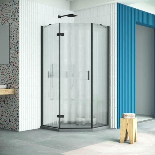 Душевой уголок Vegas-Glass AFA-Pen Retta AFA-Pen Retta 90 02М Moru L 90х90 стекло рифленое профиль черный без поддона