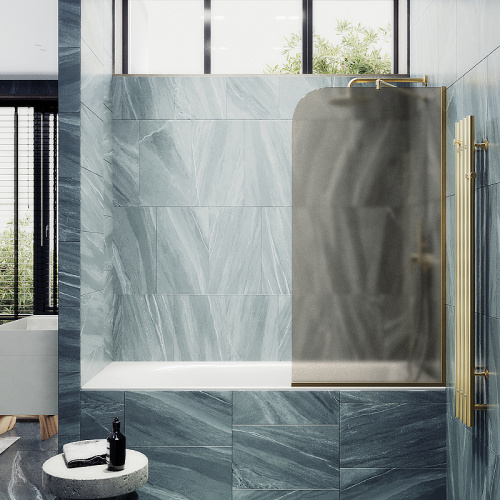 Душевая шторка на ванну Maybah Glass MGV-136-3у 44х140 стекло тонированное профиль золото глянцевое