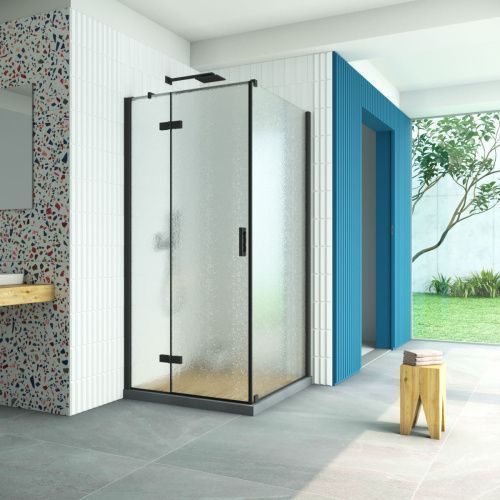 Душевой уголок Vegas-Glass AFP-Fis Retta AFP-Fis Retta 80 02М 02 L 80х80 стекло рифленое профиль черный без поддона