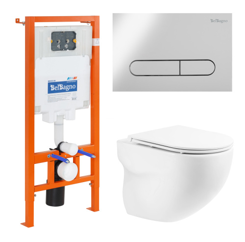 Комплект унитаз с инсталляцией BelBagno BB066CHR/BB870SC/BB002-80/BB005-PR-CHROME
