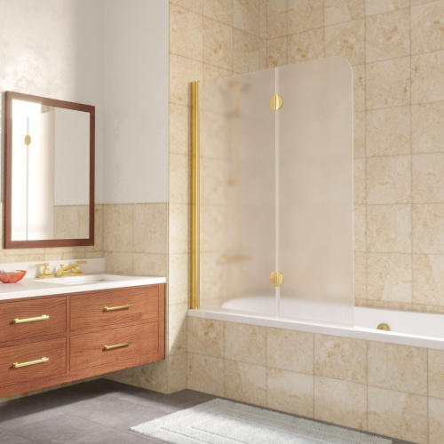 Душевая шторка на ванну Vegas-Glass E2V LUX E2V LUX 120 9 10 L 120х151 стекло матовое профиль золото глянцевое