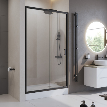 Душевая дверь BelBagno UNO-195 UNO-195-B-BF-1-140-C-NERO стекло прозрачное профиль черный