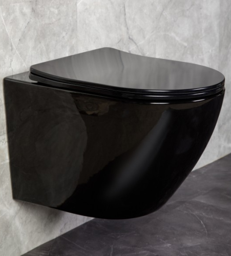 Унитаз подвесной CeramaLux 2197B-18 черный глянцевый с сиденьем микролифт каскадный смыв