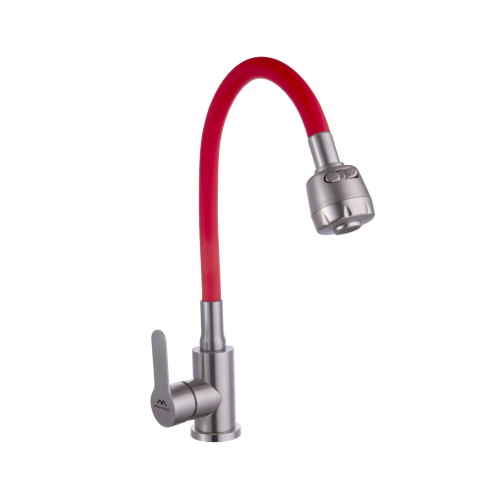 Смеситель для кухни Fashun A54101+N7348 на мойку сатин/красный