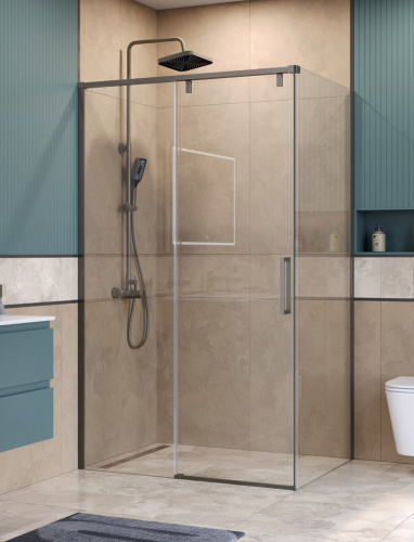 Душевой уголок BelBagno SOFT CLOSE-1 SOFT_CLOSE-1-AH-1-120/90-C-GM 120х90 стекло прозрачное профиль оружейная сталь без поддона