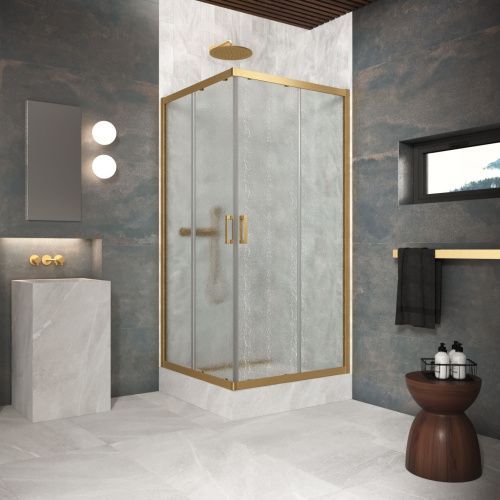Душевой уголок Vegas-Glass ZA Protec ZA Protec 120 03 02 120х120 стекло рифленое профиль золото без поддона