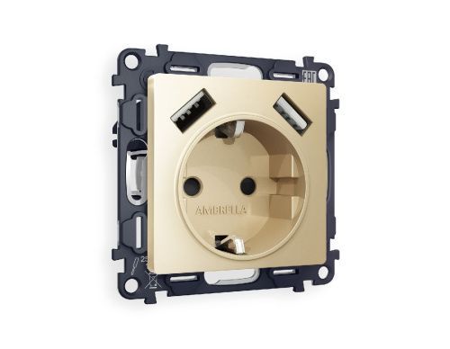 Комплект механизма розетки 2USB A+A 18W (быстрая зарядка) с/з Ambrella Volt Alfa (Алфа) MA609010