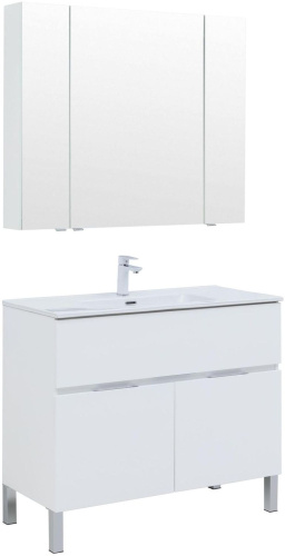 Комплект мебели: тумба с раковиной + зеркало-шкаф Aquanet Алвита New 00274184 101х46,5х170,3 напольный
