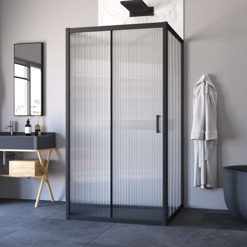 Душевой уголок Vegas-Glass ZP-U TUR+NOVO ZP-U NOVO h2000 100*100 02М Moru 100х100 стекло рифленое профиль черный матовый без поддона