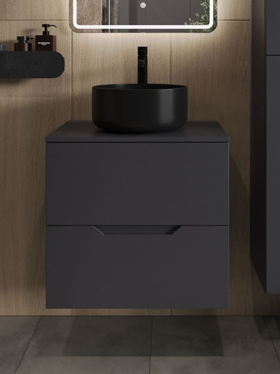 Тумба с раковиной Orange Line Li-60TugMDF+B07-345B 60х50 подвесная цвет черный - фото 3