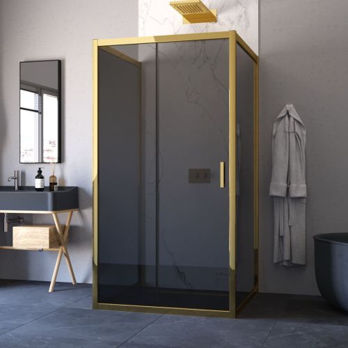 Душевой уголок Vegas-Glass ZP-U TUR+NOVO ZP-U TUR NOVO 100*100 09 07 100х100 стекло тонированное профиль золото без поддона