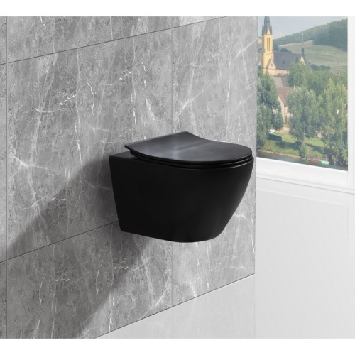 Унитаз подвесной Esbano AMAPOLA-N ESUPAMAPNBM черный матовый с сиденьем микролифт безободковый каскадный смыв