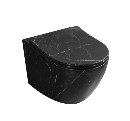 Унитаз подвесной MILLEAU MYL038BMAB VORTEX MYL038BMAB черный мрамор матовый с сиденьем микролифт безободковый каскадный смыв