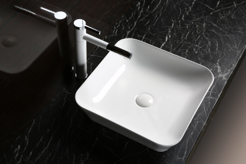 Раковина из сантехнического фарфора MILLEAU MIEL MU0021A-GW 43х43 накладная цвет белый глянцевый без отверстий под смеситель