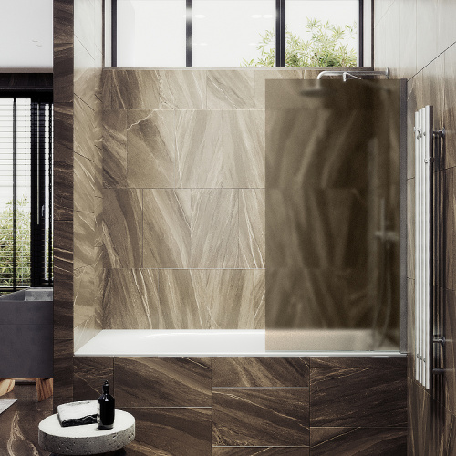 Душевая шторка на ванну Maybah Glass MGV-74-5ш 60х140 стекло тонированное профиль хром матовый