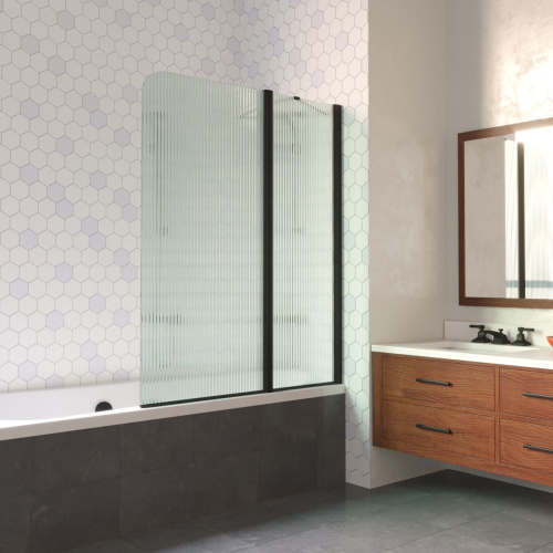 Душевая шторка на ванну Vegas-Glass E2V LUX ST E2V LUX ST 125 02М Moru R 125х151 стекло рифленое профиль черный матовый