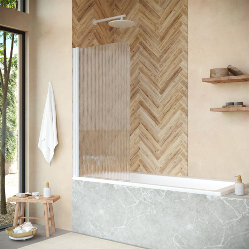 Душевая шторка на ванну Vegas-Glass EV+EV NOVO EV NOVO 70 01 Moru L 70х139 стекло рифленое профиль белый ориентация левая