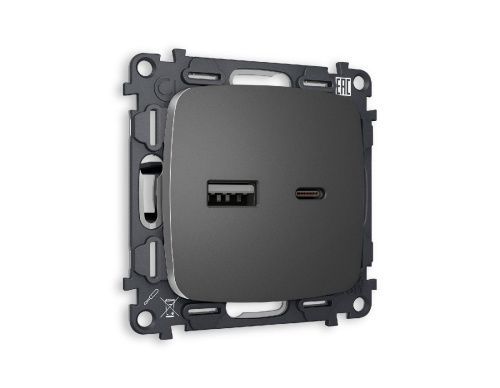 Комплект механизма розетки 2USB A+C 20W (быстрая зарядка) Ambrella Volt Omega (Омега) MO661010