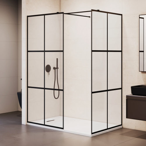 Душевая перегородка RGW Walk In 35102190-84 90х200 стекло с рисунком профиль черный Душевая перегородка RGW Walk In 35102190-84 90х200 стекло с рисунком профиль черный