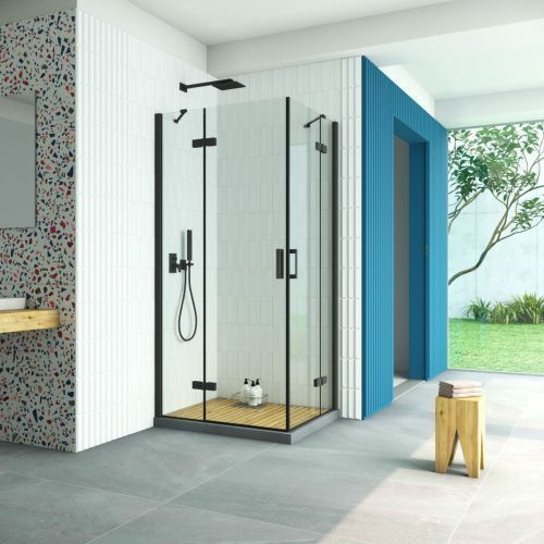 Душевой уголок Vegas-Glass AFA-F Retta AFA-F Retta 90*80 02М crystalvision L 90х80 стекло прозрачное профиль черный без поддона