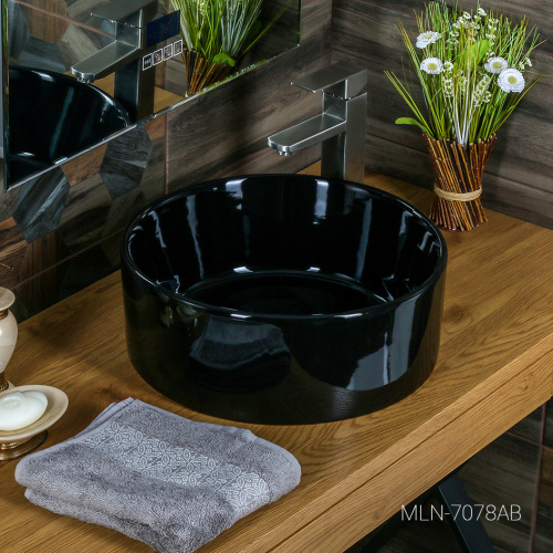 Раковина из сантехнического фарфора Melana 7078AB-805 41х41 накладная цвет черный без отверстий под смеситель