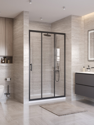 Душевая дверь BelBagno UNO-195 UNO-195-BF-3-120-C-NERO 120х195 стекло прозрачное профиль черный