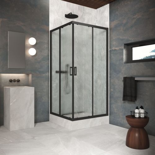 Душевой уголок Vegas-Glass ZA Protec ZA Protec 120 02М 02 120х120 стекло рифленое профиль черный без поддона