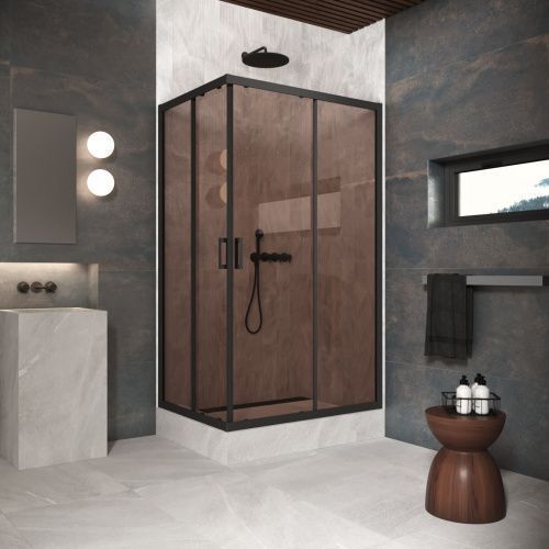 Душевой уголок Vegas-Glass ZA-F Protec ZA-F Protec 100*85 02М 05 100х85 стекло тонированное профиль черный матовый без поддона