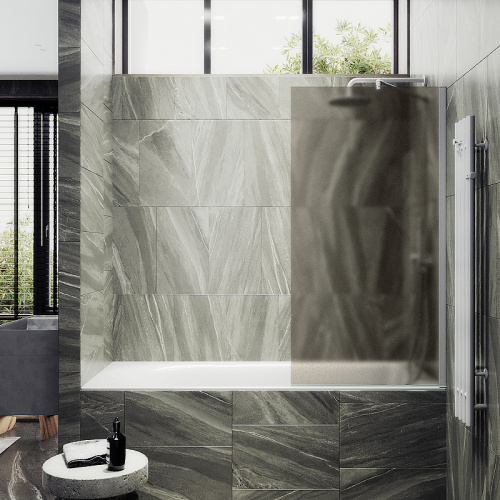Душевая шторка на ванну Maybah Glass MGV-74-1ш 60х140 стекло тонированное профиль белый