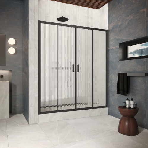 Душевая дверь Vegas-Glass Z2P Protec Z2P Protec h1900 210 02М Moru 210х190 стекло рифленое профиль черный матовый