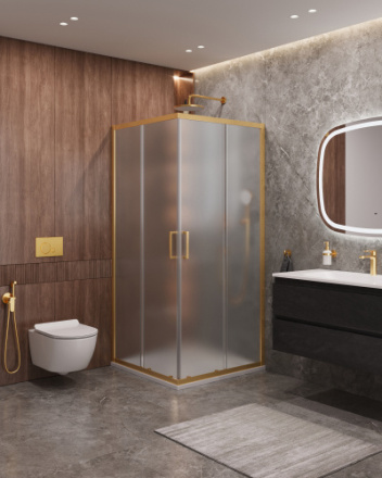 Душевой уголок Cezares MOLVENO MOLVENO-A-2-90-P-BORO 90х90 стекло рифленое профиль золото брашированное без поддона
