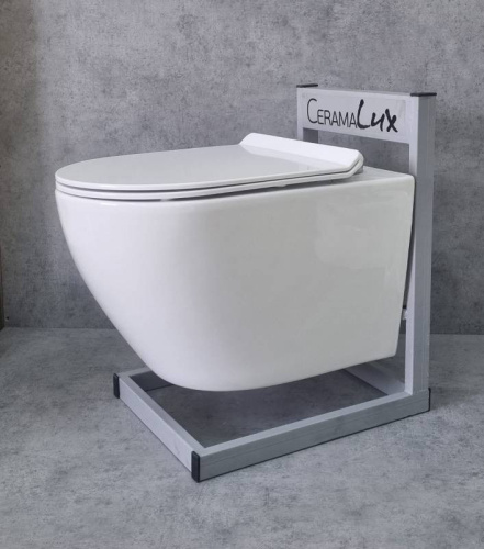 Унитаз подвесной CeramaLux 2196-2 белый с сиденьем микролифт каскадный смыв