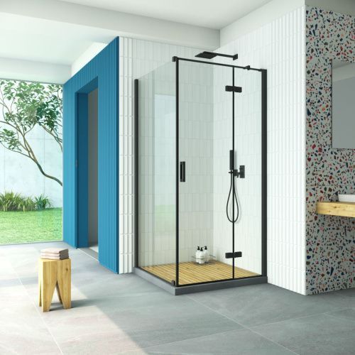 Душевой уголок Vegas-Glass AFP-Fis Retta AFP-Fis Retta 80 02М crystalvision R 80х80 стекло прозрачное профиль черный без поддона