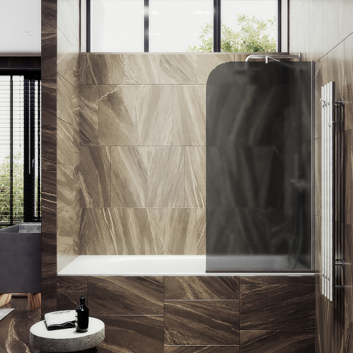 Душевая шторка на ванну Maybah Glass MGV-153-5у 74х140 стекло тонированное профиль хром матовый