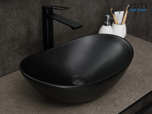 Раковина керамическая Gid Lago 53352 48х31 накладная цвет черный матовый