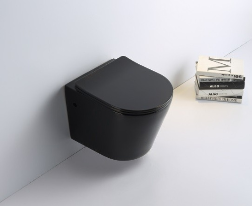 Унитаз подвесной CeramaLux B2330B черный глянцевый с сиденьем микролифт каскадный смыв