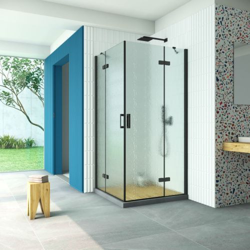 Душевой уголок Vegas-Glass AFA Retta AFA Retta 80 02М 02 80х80 стекло рифленое профиль черный без поддона