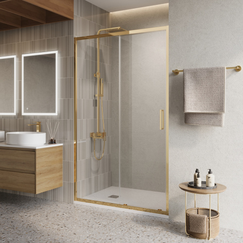 Душевая дверь BelBagno LUCE LUCE-BF-1-110-C-ORO 110х195 стекло прозрачное профиль золото