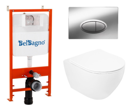 Комплект унитаз с инсталляцией с клавишей смыва BelBagno STYLUS CZR-513-TH-R/CZR2316SC/BB026/BB051CR
