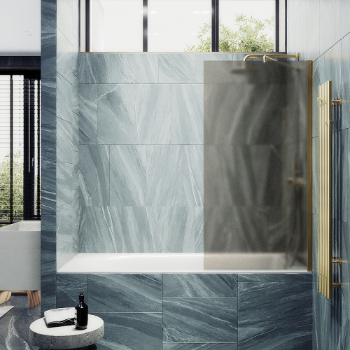 Душевая шторка на ванну Maybah Glass MGV-74-3ш 60х140 стекло тонированное профиль золото глянцевое