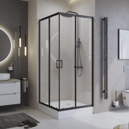 Душевой уголок BelBagno UNO-195 UNO-195-A-2-90-C-NERO стекло прозрачное 5 мм