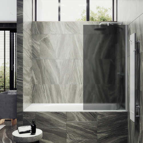 Душевая шторка на ванну Maybah Glass MGV-86-1ш 60х140 стекло тонированное профиль белый