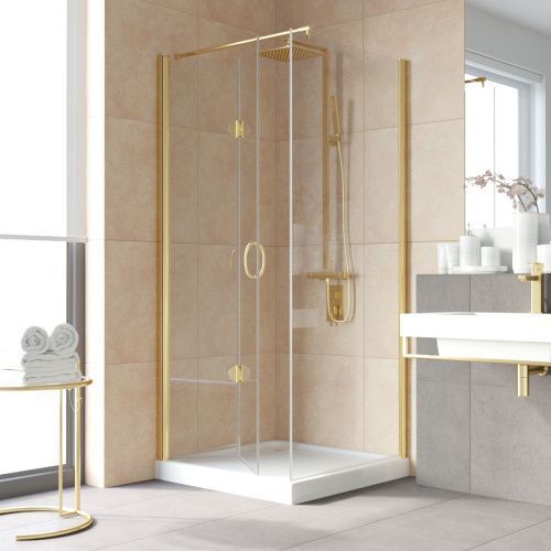 Душевой уголок Vegas-Glass GPS-Fis LUX GPS-Fis LUX 80*80 09 crystalvision L 80х80 стекло прозрачное профиль золото без поддона