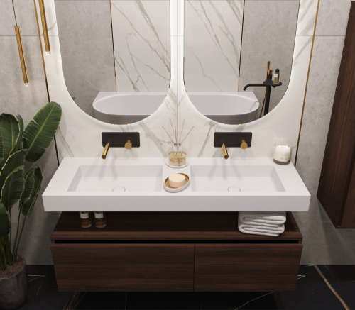 Раковина из искусственного камня Armadi Art Flat 888-140 140х45 подвесная цвет белый без отверстий под смеситель