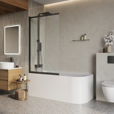 Душевая шторка на ванну BelBagno LUCE LUCE-VF-11-90/145-C-NERO 90х145 стекло прозрачное профиль черный