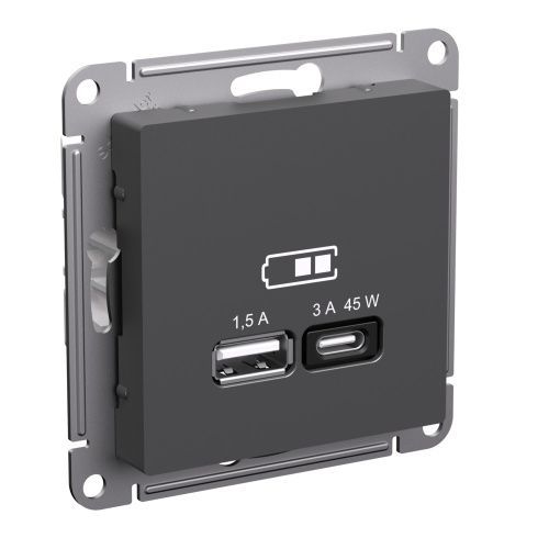 Розетка USB A + тип-C 45Вт высокоскор.заряд. QC, PD Systeme Electric AtlasDesign (АтласДесигн) ATN001429
