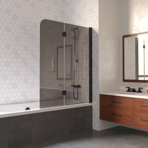 Душевая шторка на ванну Vegas-Glass E2V LUX E2V LUX 120 02М 7 R 120х151 стекло тонированное профиль черный матовый