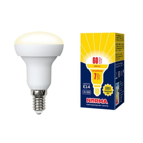 Лампа светодиодная Volpe Norma R (Норма Р) LED-R50-7W/WW/E14/FR/NR картон